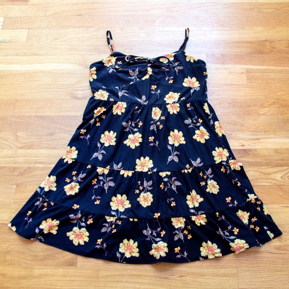 No Boundaries Black w/Yellow Floral Dress